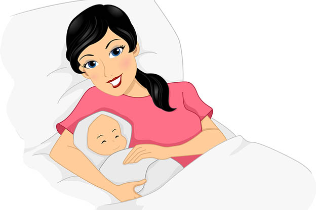 Illustratie van een jonge moeder met haar pasgeboren baby