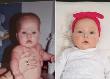 MvdH links in 1982 en rechts dochter in 2019