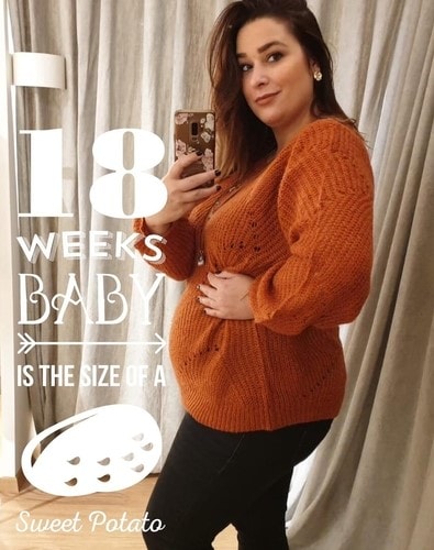 Buik van 18 weken zwangere vrouw